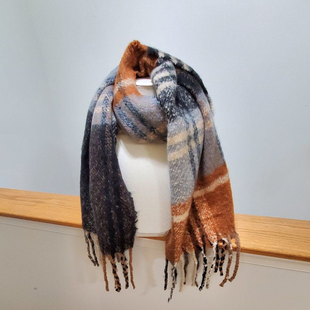 PLAID BLACK MULTI CHECK PATTERNED COZY OBLONG SCARF/WRAP